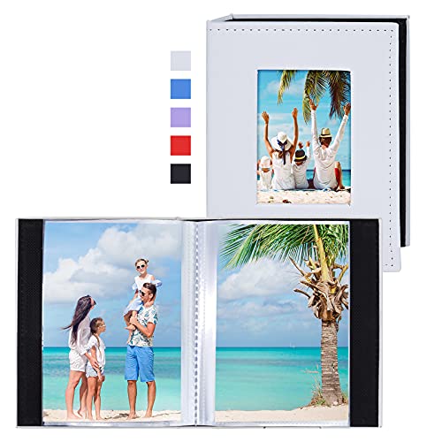 Image of Vienrose Small Photo Album 4x6 Holds 52 Photos, 2 Pack Mini Leather Photo Album with Cover Window, Acid-Free Baby Picture Album for Wedding, Family, Travel & Gift Keepsake, White