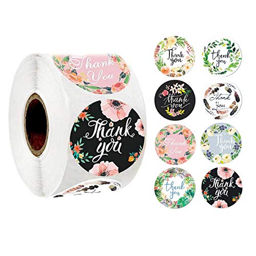 Thank You Stickers Floral Roll Stickers 500Pcs /8 Design Patterns Sticker Lables for Envelope Stickers,Decals Sealing Stickers for Christmas Gifts,Thanksgiving Holiday Birthday Wedding Party Supplies