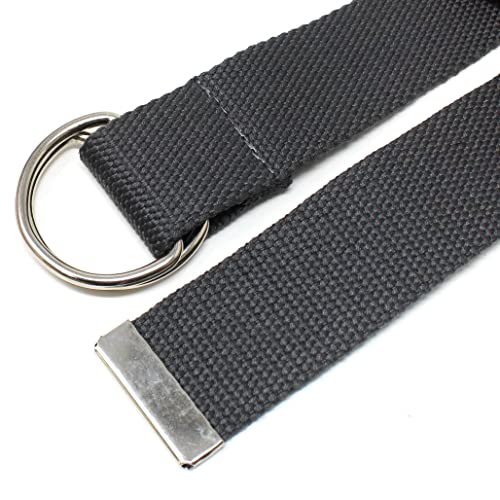 Canvas Web Belt Double D-Ring Buckle 1.5" Wide With Metal Tip Solid Color (Charcoal M) #TOP1