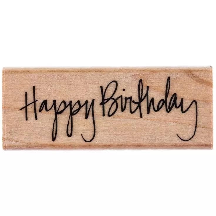 Cadence Happy Birthday Wooden Rubber Stamp 0.75 x 2.75 inches Cursive Style