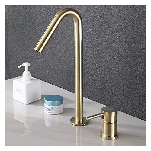 Grifo de lavabo dorado cepillado monomando para lavabos de baño modernos de lujo 5