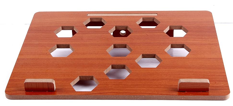 Wooden Laptop Stand with Hexagonal Pattern – Multi-Slot Ergonomic Holder for Devices and Books, Durable Wooden Construction with Decorative Finish (Reddish Brown)