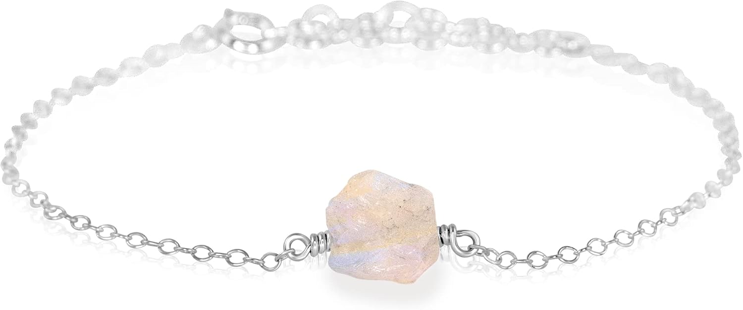 Luna Tide Rainbow Moonstone Raw Nugget Anklet in Sterling Silver