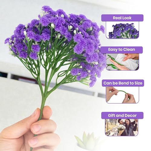Image of Art Street Babys Breath Purple Flowers Artificial Gypsophila Bouquets Flowers, New Year Mothers Day Gifting, Faux Flowers for Vases | Decoration Items for Living Room| Set of 3 (Size: 14 Inch)