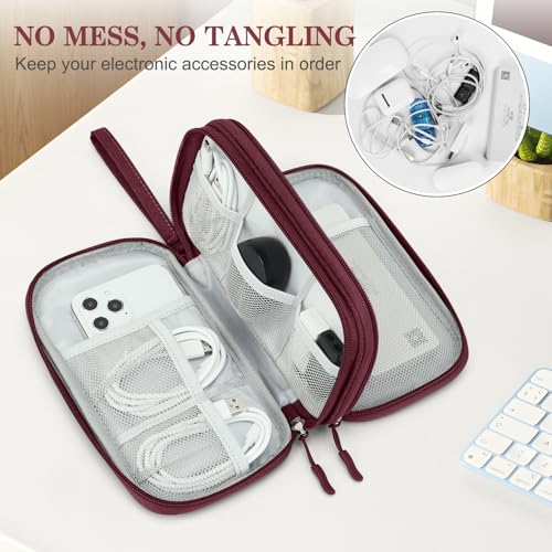 Image of FYY Electronic Organizer, Travel Cable Organizer Bag Pouch Electronic Accessories Carry Case Portable Waterproof Double Layers Storage Bag for Cable, Charger, Phone, Earphone, Medium Size, Wine Red