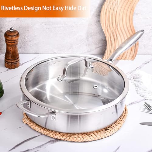 DELARLO Whole Body Tri-Ply Stainless Steel Frying Pan and Sauté Pans Set Oven Safe Induction Skillet,pots and Pans Set,Suitable for All Stove…, Silver - Image 4