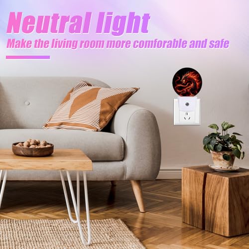 Image of Red Dragon Night Light LED Lamp Round Plug into Wall Nightlight with Dusk to Dawn Sensor Home Hallway Stairway Kitchen Decor