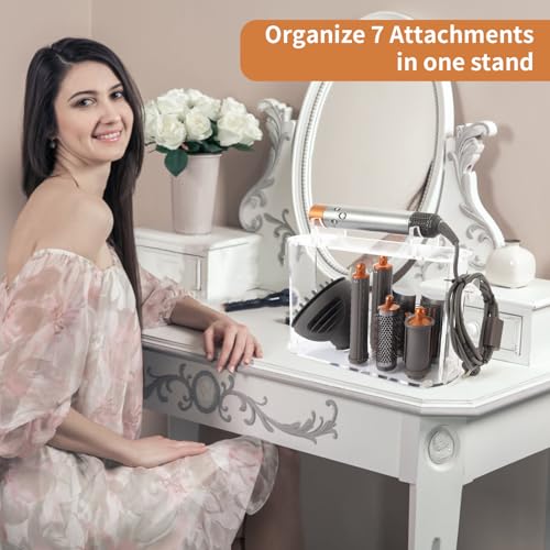 GENCAM Uchwyt do przechowywania na biurko kompatybilny z Dyson Airwrap/Airwrap Origin/Airwrap i.d, 7-otworowy akrylowy organizer kompatybilny z Dyson Airwrap Multi-Styler do domowej łazienki i salonu