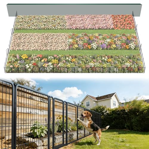 Image of FXW Garden Fence Outdoor for the Yard - 32in(H) x 109.4ft(L) Heavy Duty Metal Animal Barrier for Dog, No Dig Decorative Dog Fence, 48 Panels, Black