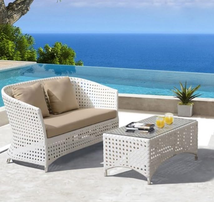 Image of PRATHAM India Outdoor Indoor 4 Piece Patio Furniture Sofa Set Conversation Set Waterproof with Washable Soft Cushion and Center Table Wicker for Balcony and Gardens