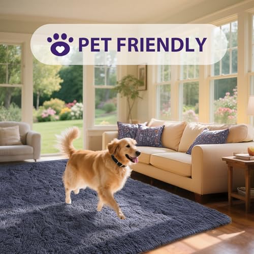 Fluffy Rug 4x6 Bedroom Rugs Girls,Plush Soft Fuzzy Area Carpet Non Slip for Living Room Nursery Kids Girlie Elegant Home Decor Aesthetic,Dark Purple