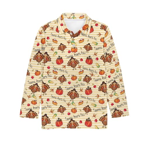 HUIACONG Boys Thanksgiving Golf Shirts for Elementary Kids Maple Leaf Shirts for Age 5-6 Children Turkey Undershirts for 1St 2Nd Girls Fall Sweatshirts
