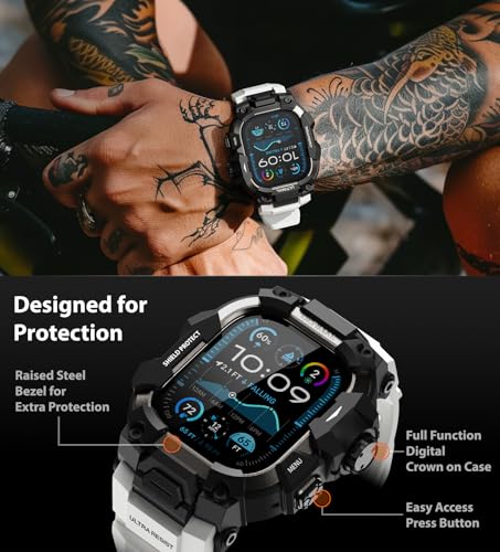 Image of ULTIMAL Rugged Case with Band for Apple Watch 49mm,Compatible with Apple Watch Ultra 3 /2 /1, Military Grade Shockproof Bumper Cover for iWatch Tactical Band Men (49mm,White)