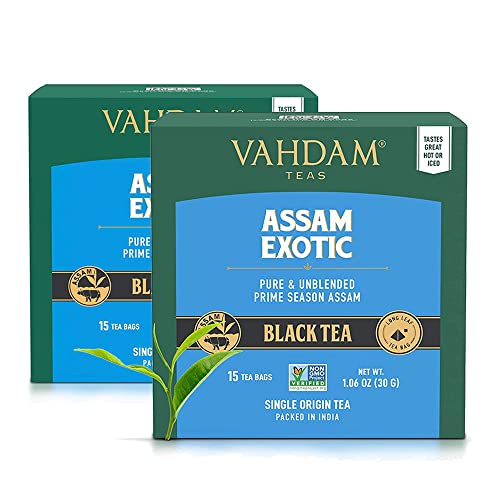 VAHDAM, Assam Exotic Black Tea Bags (30 Count) High Caffeine, Gluten Free, Full Bodied | Individually Wrapped Pyramid Tea Bags | Strong, Robust &amp; Flavoury | Direct from Source