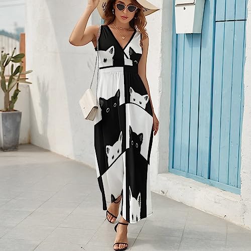 Robe sans manches col en V à volants idéale pour les flâneries d'été et soirées en terrasse XL