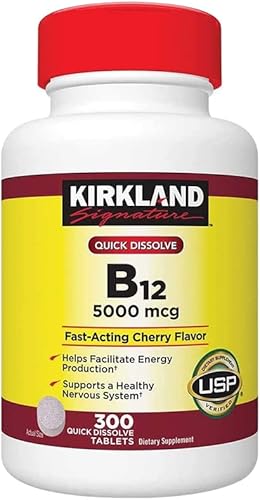 PLIAGEE Kirkland Signature Expect More Quick Dissolve B12 5000 mcg, Vitamina B12 300 Tabletas Un Paquete