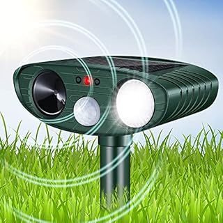 KOEPUO Cat Repellent Animal Repeller Ultrasonic Solar Powered Waterproof Cat Scarer Pest Repeller with Motion Sensor Flashing Light Pet Deterrent for Garden Yard Farm Lawn Cats Dogs Fox Rats Raccoon