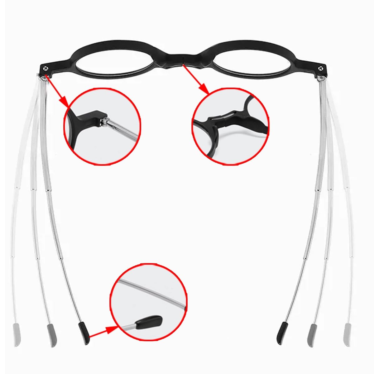 Lunettes de lecture portables à cadre rond pliable, pour hommes et femmes, lecteur Anti-lumière bleue avec porte-clés, sac Compact, 2 paquets
