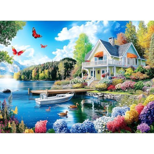 300 Pieces Puzzles for Adults | Lake House Jigsaw Puzzles | Large 300 Piece Puzzle for Children Adults Seniors | Sturdy,Safe | Engaging & Educational...