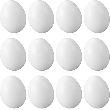 White Plastic Eggs - 12 Pcs Paintable Easter Eggs - 2.36 inch Craft Easter Eggs for Painting Easter Decorations Basket Stuffers Hen Lays Eggs Pretend Play Easter Party Home Decoration
