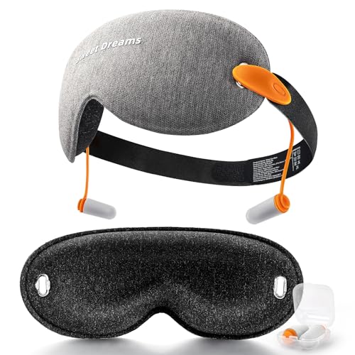 Aosun Schlafmaske mit Ohrstöpseln, 2-in-1 Schlafbrille für Reisen, 100% Lichtblockierende Augenmaske für Damen & Herren, Bequem & Verstellbar mit Klettverschluss
