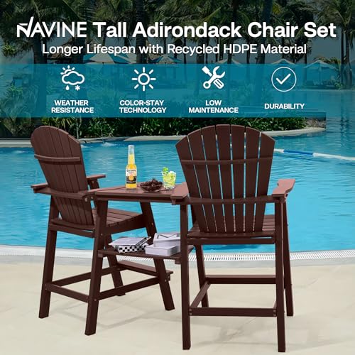 NAVINE Tall Adirondack Chairs Set of 2, HDPE Balcony Chair with Double Connecting Tray, Weather Resistant Outdoor Adirondack Bar Stools for Patio, Deck, Patio, Backyard, Balcony.(Brown) - Thumbnail 4