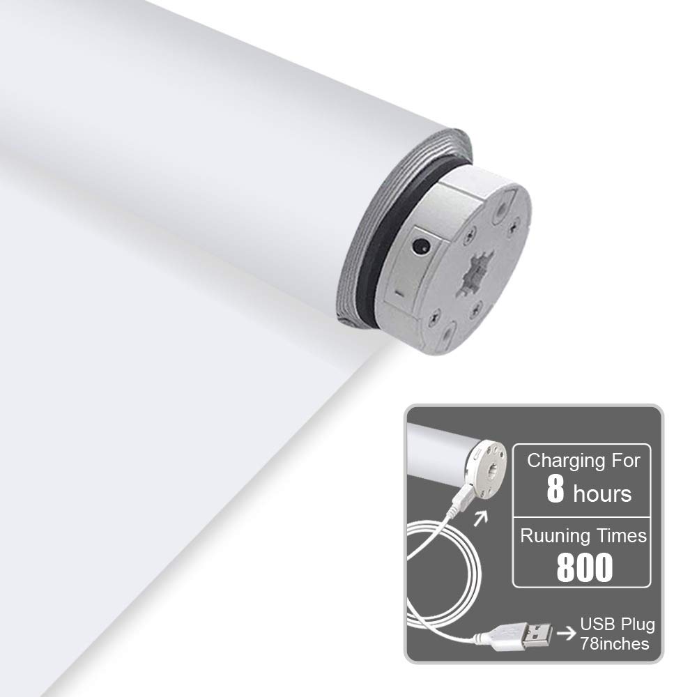 Motorized Blackout Cordless Window Shades, Remote Control Wireless and Rechargeable Window Blinds with Metal Valance, White Light Filtering Roller Shades Blinds for Windows, Doors, Home, Office