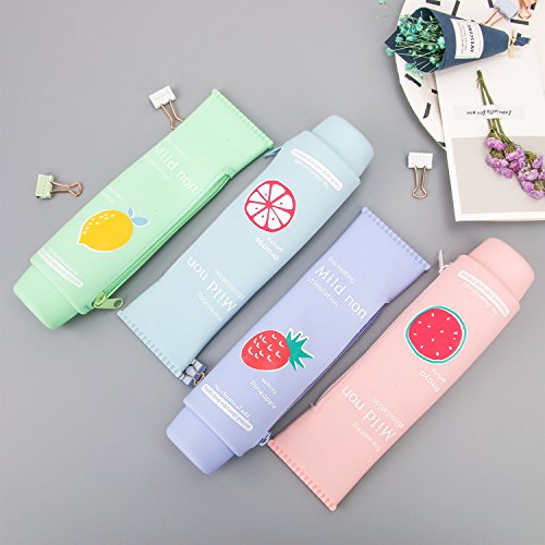 DDOQ Useful - Estuche de silicona con forma de pasta de dientes, diseño de frutas y caricaturas, color morado