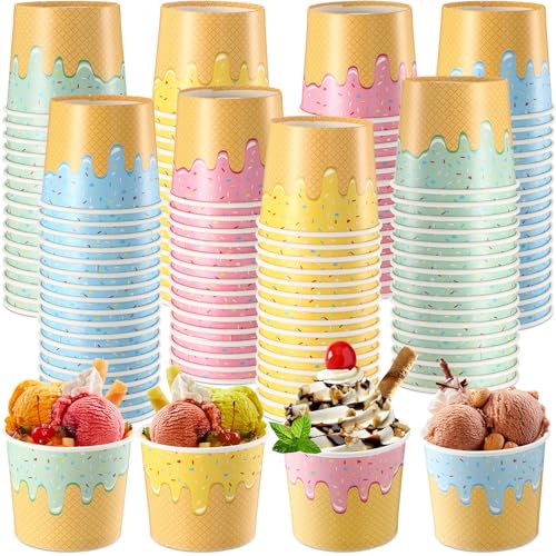 Image of 100 Pcs 6 oz Ice Cream Cups Paper Disposable Dessert Bowls Paper Ice Cream Sundae Bowls Bulk Dessert Cups Yogurt Snack Soup Containers for Cold or Hot Food Summer Birthday Party Supplies