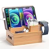 Pezin & Hulin Bamboo Charging Station for Multiple Devices Electronic Docking Station Organizer for Phone, Watch, Earbuds, Tablet (No Power Supply)