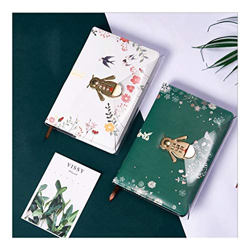 HJHJ Cuadernos Cerradura de combinación Notebook, Diario con Horizontal Core, 80 gr de Papel Superior de Grueso, Enc Piel Diario, Oficina for la Escuela blocs de Notas (Color : Green+White)