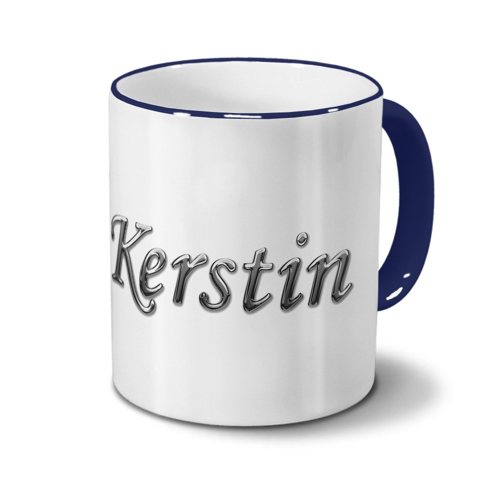 Personalisiert Tasse Mit Namen Kerstin – Motiv Chrom-Schriftzug | 325 Ml, Grüner Henkel | Spülmaschinenfest