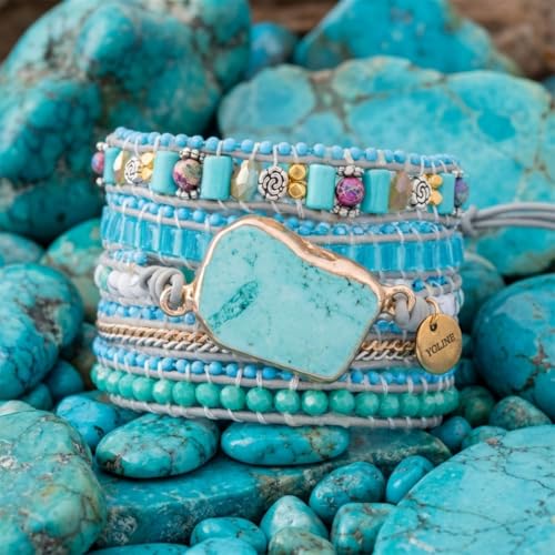 Image of YGLINE Natural Stone Bracelet 5 Wraps Bracelet Handmade Blue Color Boho Bracelet for Women Bracelet