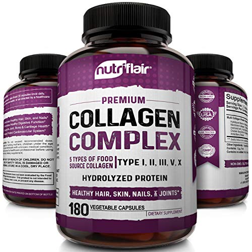 Multi Collagen Pills 2250mg - 180 Capsules, Type I, II, III, V, X