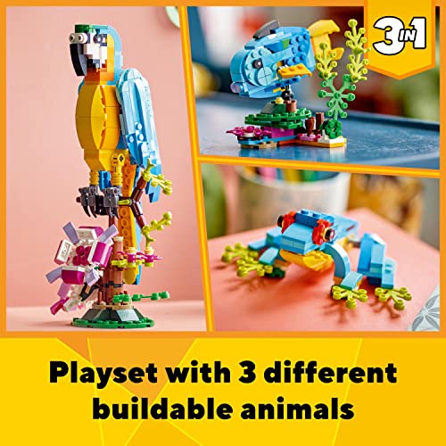 LEGO Creator 3 in 1 Exotic Parrot to Frog to Fish Animal Figures Building Toy, Creative Toys for Kids Aged 7 and up 31136 - Image 3