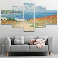 SIGNWIN 5 Panel Canvas Wall Art Path Through The Corn at Pourville by Claude Monet Abstract Plants Modern Panoramic Relax/Calm Multicolor for Living Room, Bedroom, Office - 60