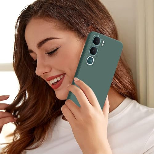 Image of amazon basics Back Cover for Vivo Y31 5G | Ultra Slim Soft Rubberised Case | Matte Silicone Flexible Mobile Case | Camera Protection - Green