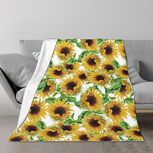 Yellow Sunflowers Printed Throw Blanket Ultra-Soft Fuzzy Blanket Warm Blanket Fluffy Reversible Blanket For Bed And Couch #TOP6