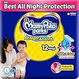 Mamypoko Pants All Night Absorb| Pant Style Baby Diapers Large Size(L), 66 Count, Ideal for 9-14Kgs|+50% Wider and Repeated Absorption for All Night 12hr Protection from Leakage, Prevents Heaviness.