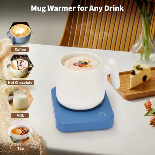 Image of VOBAGA Coffee Mug Warmer, 4 Hours Auto Shut Off Cup Warmer for Office Home Desk with 3 Temperature Settings, Electric Beverage Warmer for Cocoa,Tea, Milk, Soup, for Coffee Gifts, Sky Blue (No Cup)