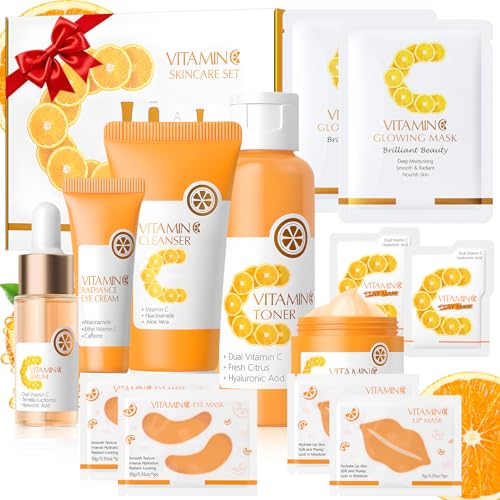 13PCS Vitamin C Skincare Set, Kit Skincare Facial Mujer Completo, Skin Care Coreano Kit, Pack Regalo Mujer, Regalos para Madres, Regalo Mama