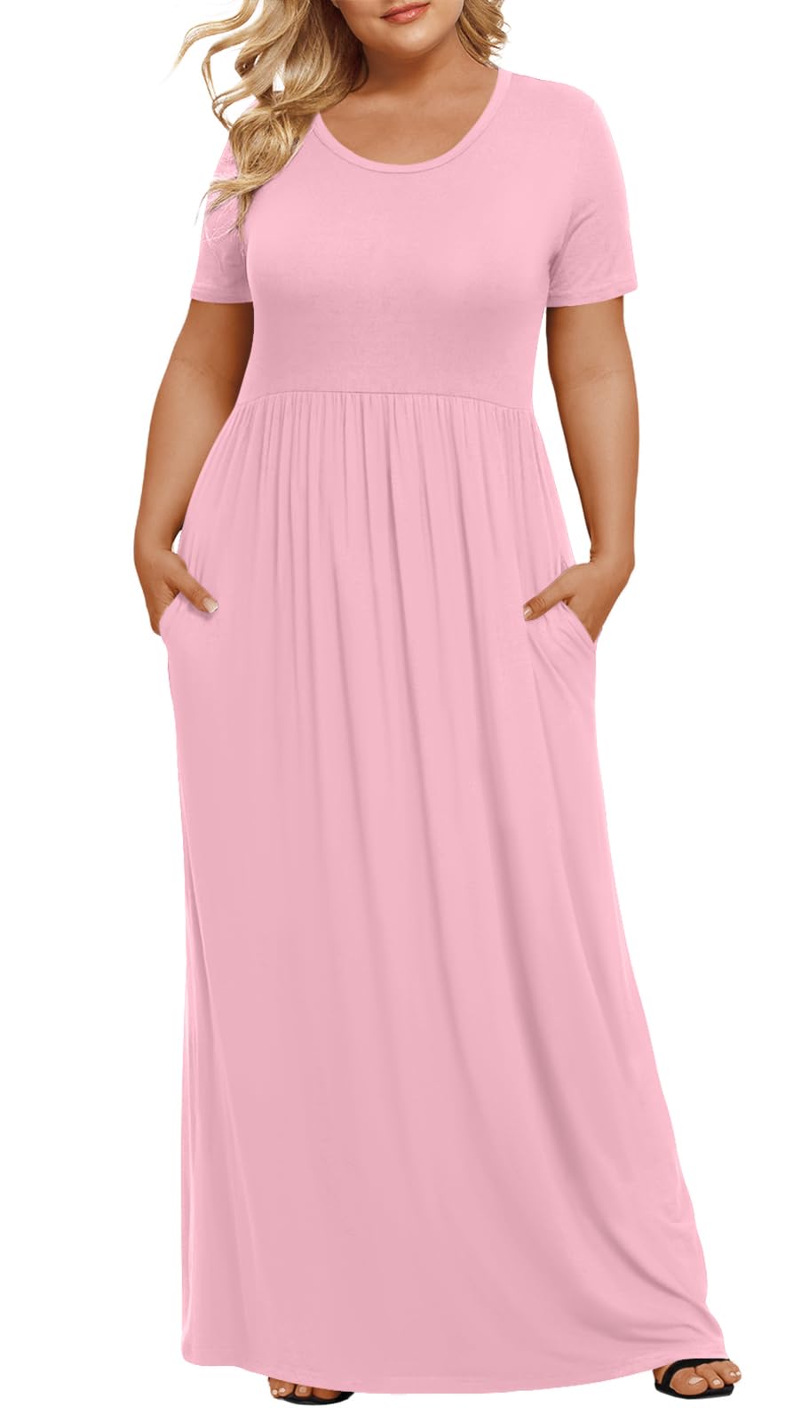 LONGYUAN Women's Plus Size Maxi Dresses Summer Short Sleeve Casual Long Dress 2026 XL-6XL