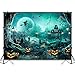 Avezano Halloween Photography Backdrop Full Moon Scary Night Castle Pumpkins Party Background Spooky Witch Bats Cemetery Child Kids Halloween Party Decorations Photoshoot Backdrops (7x5ft, Green)