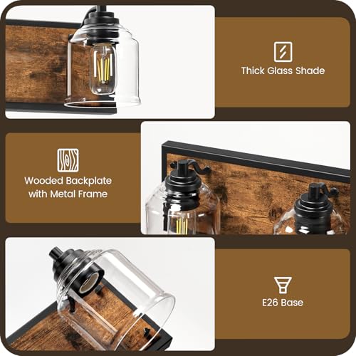 Image of 5-Light Bathroom Fixture, 39.8 inch Large Farmhouse Vanity Light, E26 Base (Bulbs Not Included), Thickened Glass Shade, for Bathroom, Bedroom, Vanity, Hallway, Rustic Brown and Black F21BD05