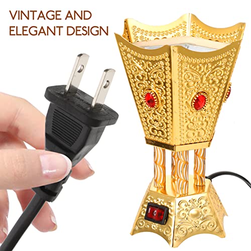Sewacc Bakhoor Electric Incense Burner Middle Eastern Style Tabletop Electric Censer Censer Metal Incense Burner For Home Office Yoga Spa Aromatherapy Decor Golden #TOP4