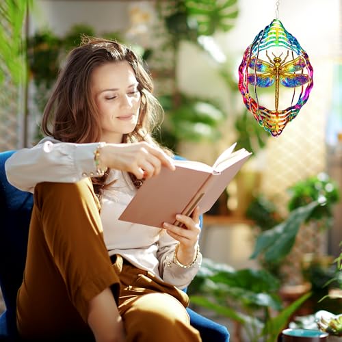Image of FLAGWIX Dragonfly Wind Spinner, 12 in Stainless Steel Garden Decor