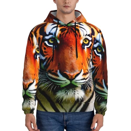 Pull à capuche homme tigre orange imprimé rayures noir XL