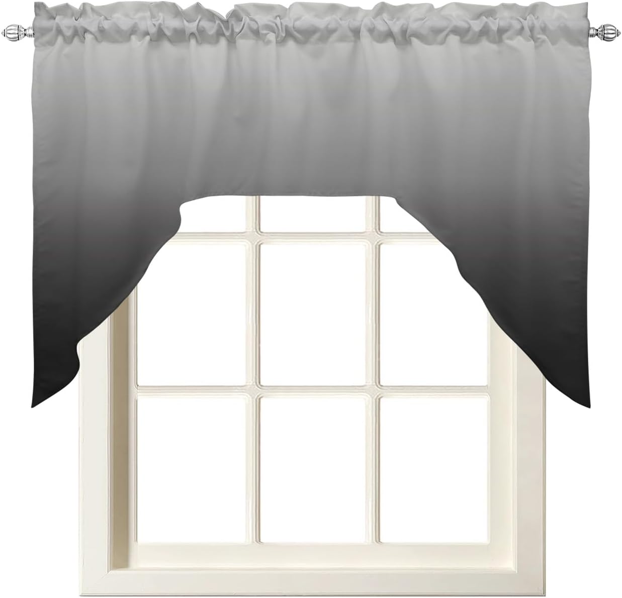 Black Ombre Rod Pocket Valance Curtain Set, Kitchen Dark Curtains Polyester Light Filtering Ombre Grey Window Drapes for Bathroom, Bedroom Small Windows 56x36 Inch+27.5x24*2 Inch