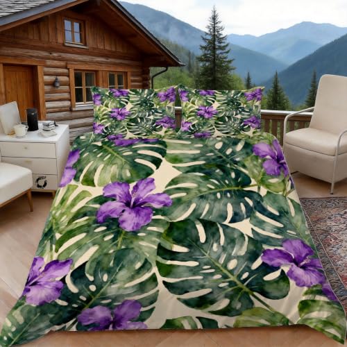 Housse de couette 240 x 260 fleur tropicale microfibre 2p - 2