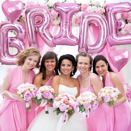 Image of 40 Inch Pink BRIDE Letter Balloons, Bachelorette Party Bridal Shower Decor